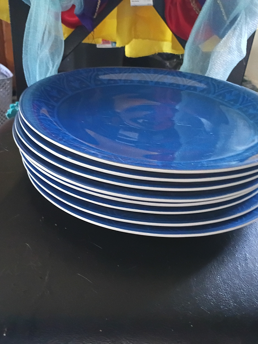 Blue Ceramic Dinner Plates - Set of 8